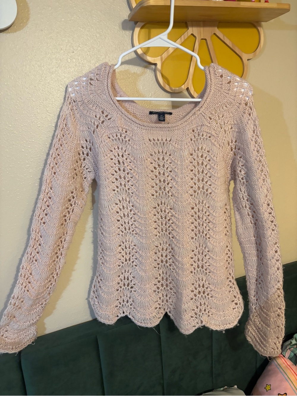 American Eagle Outfitters Blush Pink Open-Knit Scoop Neck Sweater